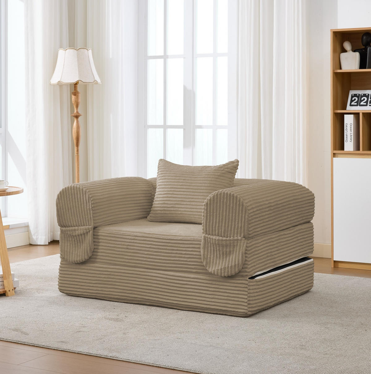 SCHLAFSOFA 2-in-1 Einzelsessel Klappbar Braun Cord - Braun, Kunststoff (85/65/120cm) - Meubliv