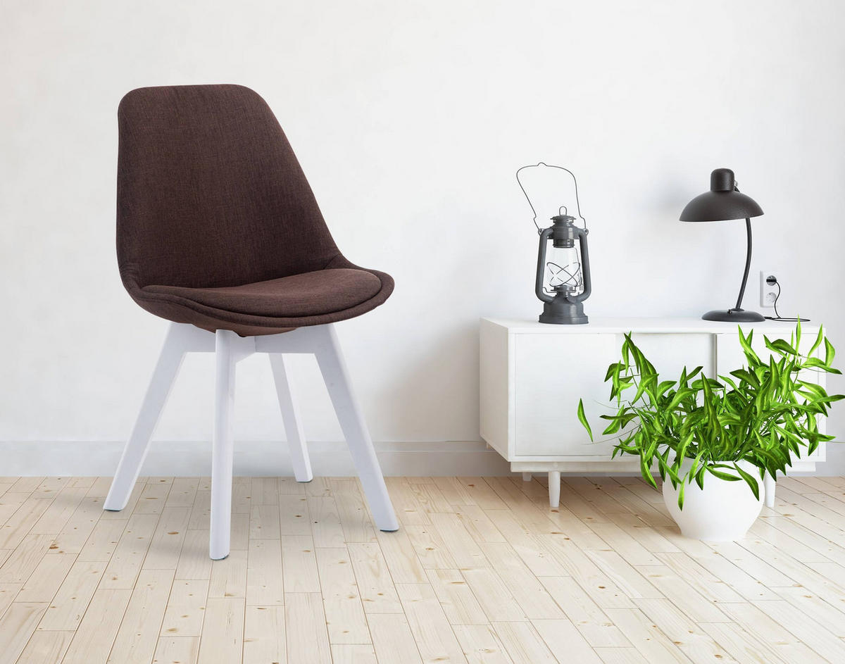 STUHL Stoff braun - Weiß/Braun, Holz/Textil (48/84/55cm) - CLP