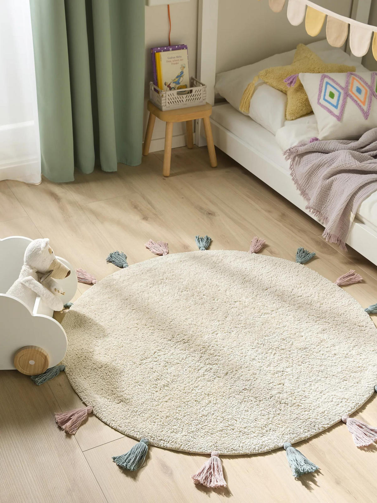 KINDERTEPPICH Malu waschbar Cream ø 100 cm rund - Creme, Naturmaterialien/Textil (100/100cm) - benuta
