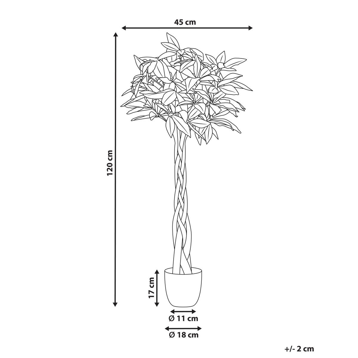 KUNSTPFLANZE im Blumentopf 120 cm Grün/Schwarz Pachira Tree - Schwarz/Grün, Kunststoff (120cm) - Beliani