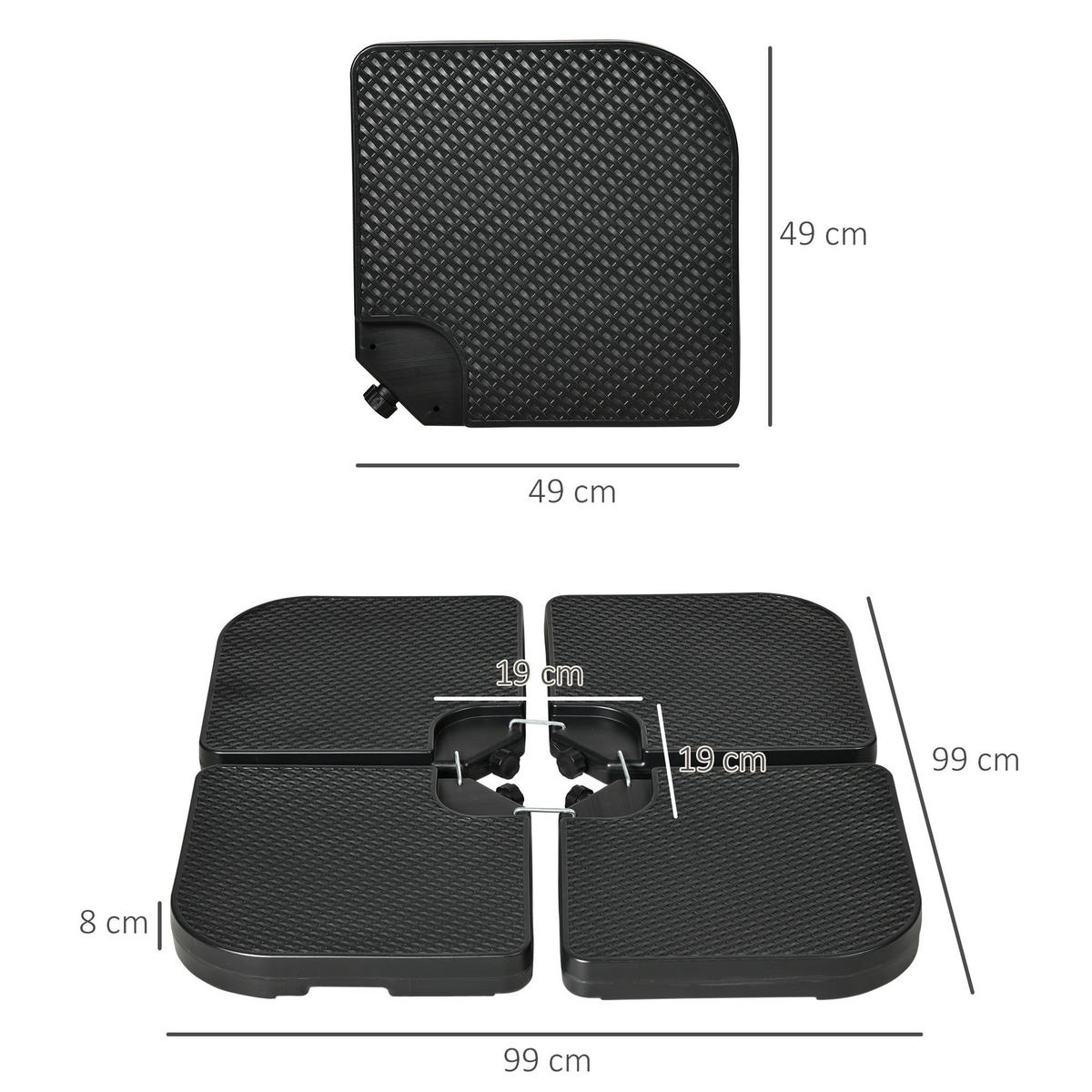 SCHIRMGEWICHT für Ampelschirm mit Griff, mit 80 kg Sand oder 60 kg Wasser befüllbar, HDPE, Schwarz - Schwarz, Kunststoff (100/100cm) - Outsunny