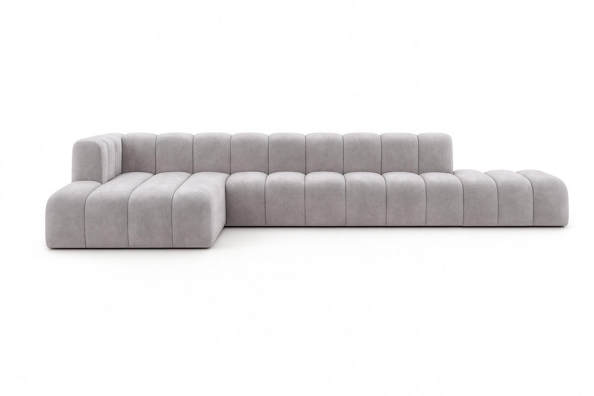 ECKSOFA Mit Hocker GRAND L, Stoff Salvador, Grau, Links - Grau, Holz (386/179cm) - Kaiser Möbel