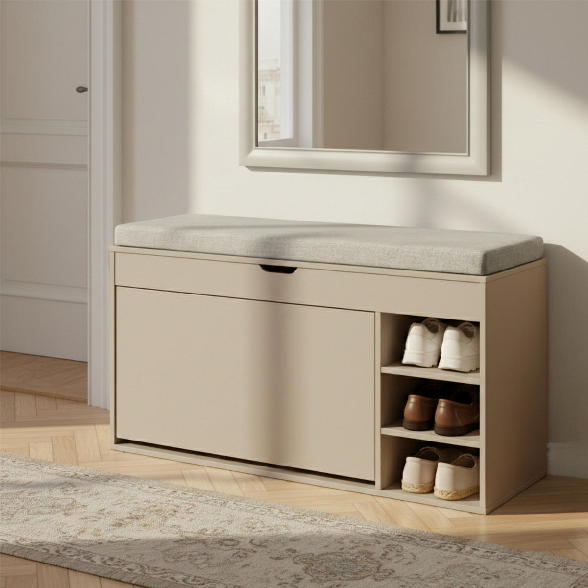 SCHUHSCHRANK Gradia 100/34/50 cm Sitzfläche ausziehbar - Hellgrau, Holzwerkstoff (34/50/100cm) - BOXIMO