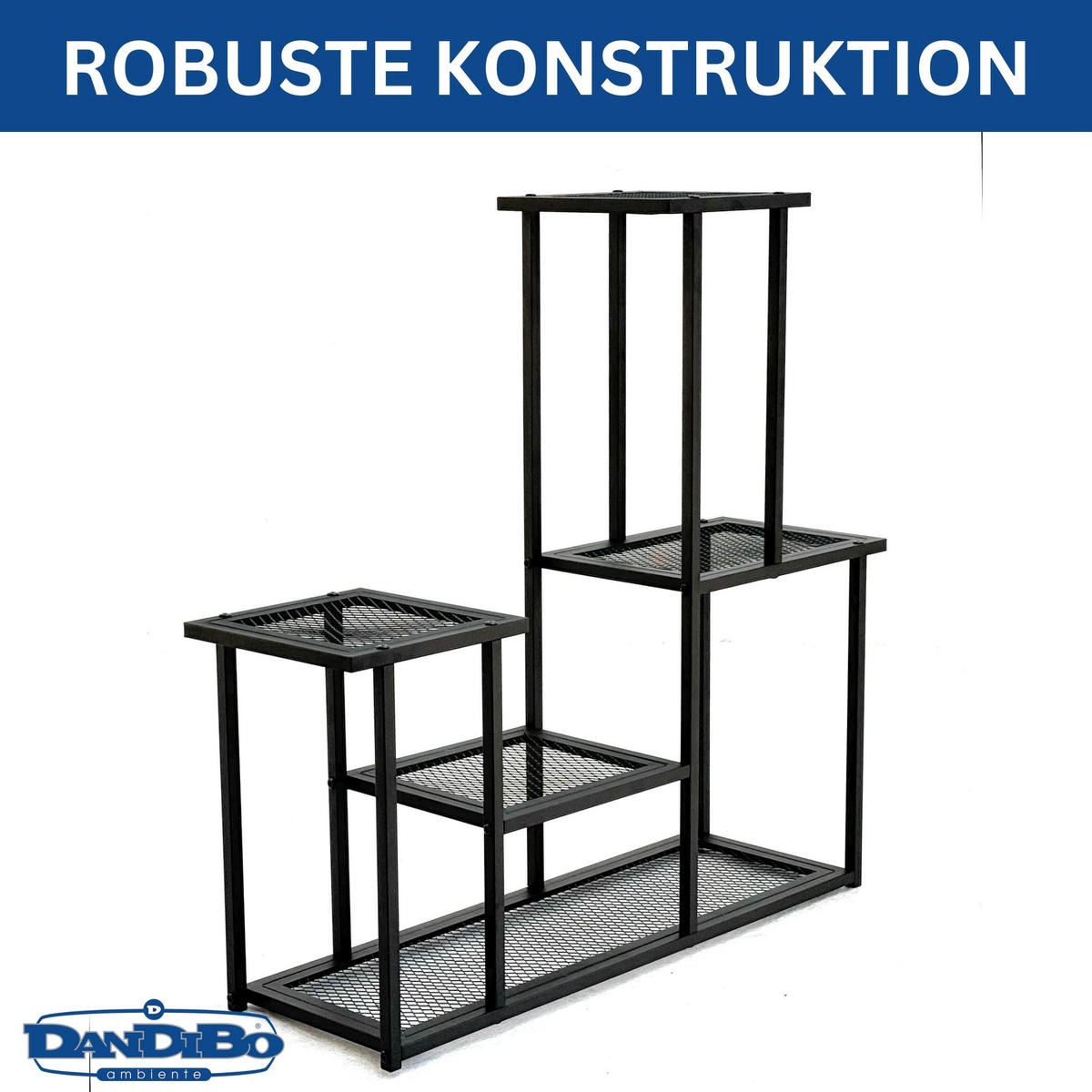 DANDIBO Blumenregal indoor Metall Schwarz 4 Ebenen 96579 Blumentreppe Modern Pflanzentreppe Design Pflanzenregal - Schwarz, Metall (77/82/25cm) - DanDiBo
