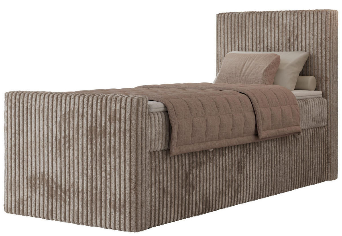 BOXBETT TILIANO DUO 90/200 - Hellbraun Cord - H4 - Topper Visco - Rechts Seite - Hellbraun, Textil (90/200cm) - MKS