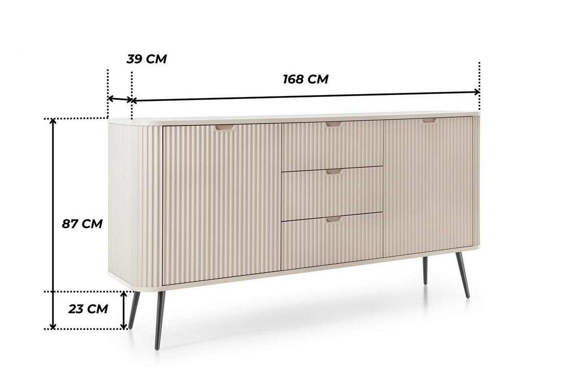 KOMMODE PORTO (Oval, Rillenfront, Cashmere Matt, Schwarze Füße) - Kaschmir/Schwarz, Holz/Holzwerkstoff (168/87/39cm) - Ravio