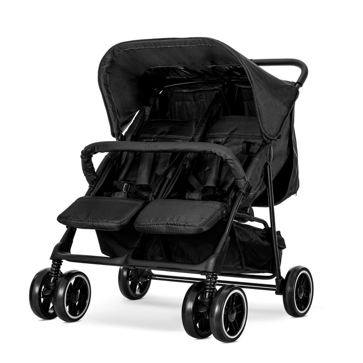 GESCHWISTERKINDERWAGEN TWIN schwarz gemustert Wickeltasche Einhand-Klappsystem Fußabdeckung - Schwarz, Metall (86/84/110cm) - Lorelli