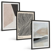 BILDER SET 3er Set - 40x60 cm Schwarzer Rahmen - Abstrakte Muster in Beige und Grau - Schwarz, Kunststoff (40/60cm) - TULUP