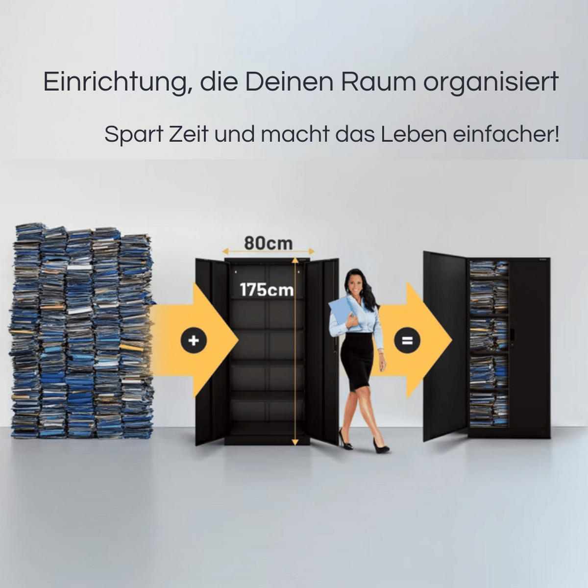 AKTENSCHRANK abschließbar KADO mit Flügeltüren 175x80x40cm Schwarz - Schwarz, Metall (80/175/40cm) - DELUKE