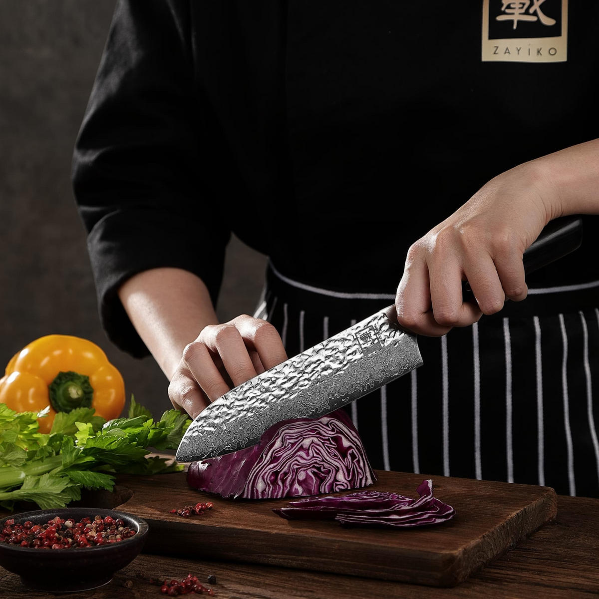 SANTOKUMESSER 17 cm - Schwarz, Holz/Metall (31cm) - Zayiko