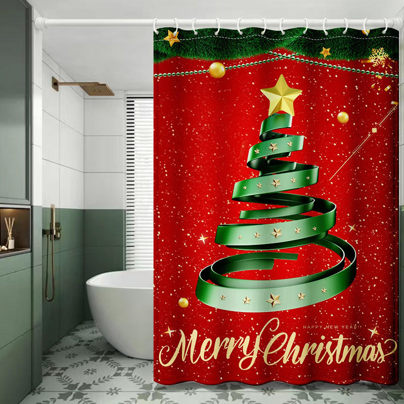 DUSCHVORHANG Weihnachten 180 x 180 cm Polyester wasserdicht Stoff langlebig mit Haken - Rot, Textil (180/180cm) - MCBOSON