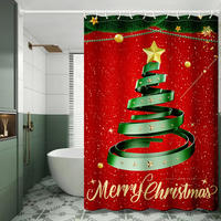 DUSCHVORHANG Weihnachten 180 x 180 cm Polyester wasserdicht Stoff langlebig mit Haken - Rot, Textil (180/180cm) - MCBOSON