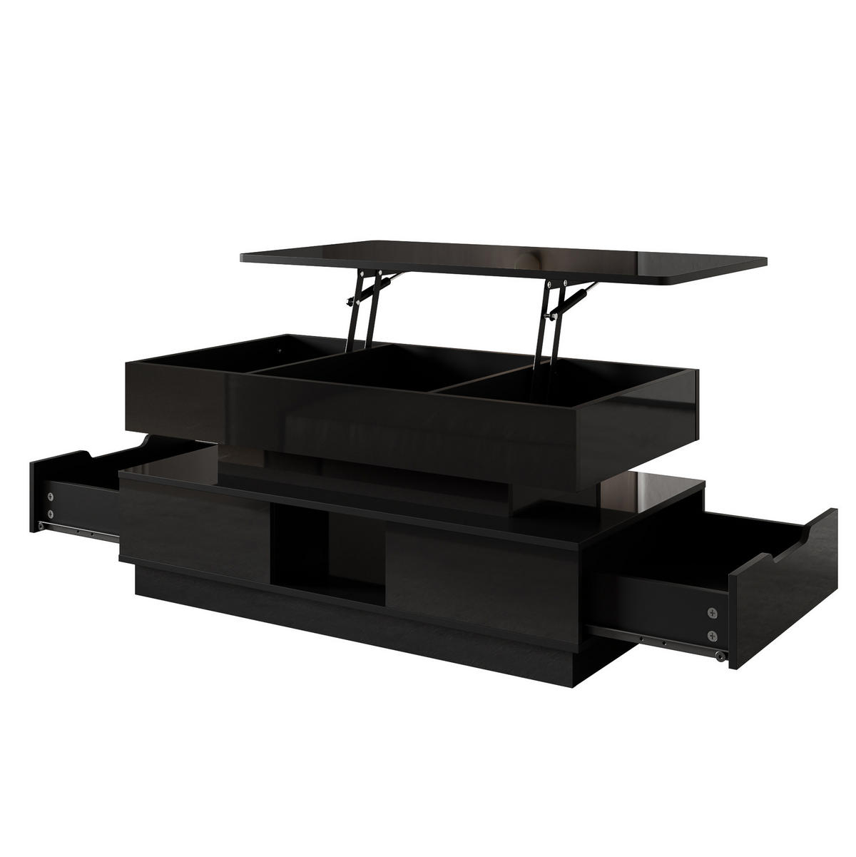 COUCHTISCH höhenverstellbar 90 x 48 cm MDF Schwarz mit Stauraum - Schwarz, Wellpappe (90/48/42.5cm) - Meubliv