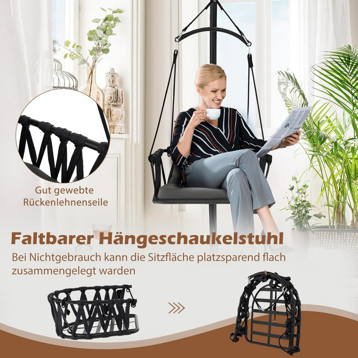 HÄNGFÅTÖLJ grå - Grå, Metall (106/251/100cm) - COSTWAY