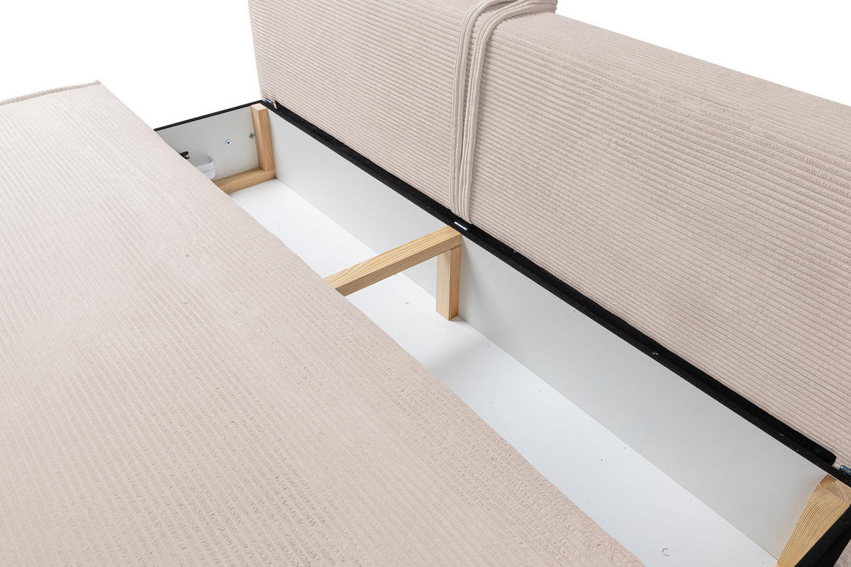 SCHLAFSOFA TIMO, Sofa mit Schlaffunktion und Bettkasten, Farbe: Beige, Cordstoff - Beige, Textil (200/80/93cm) - VENASI MÖBEL