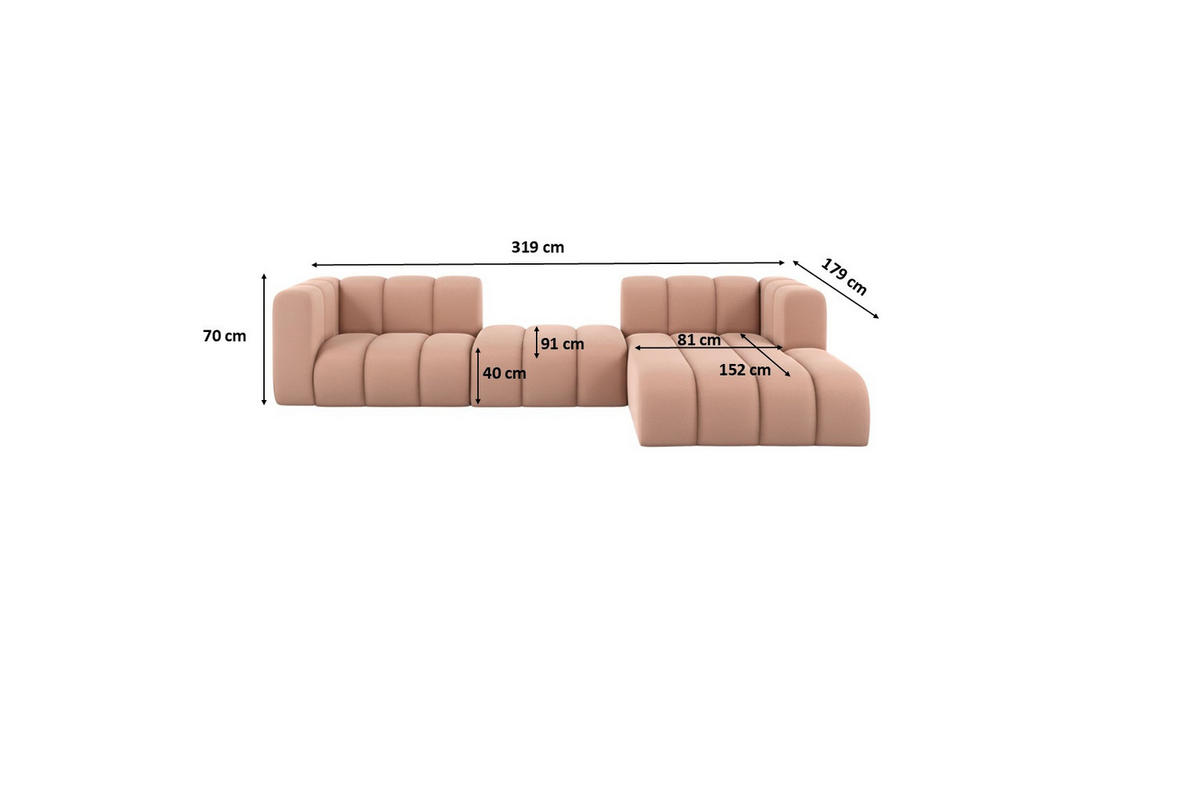 ECKSOFA L-Form Grand L 319 cm, Veloursstoff Salvador, Rosa, Rechts - Rosa, Holz (319/179cm) - Kaiser Möbel