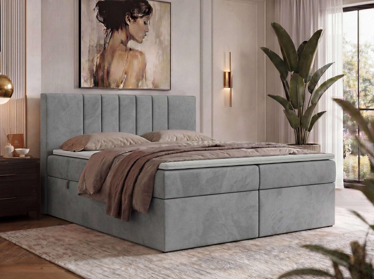 BOXBETT INERO 200/200 - Hellgrau Velvet - Topper T25 - H4 - Hellgrau/Schwarz, Kunststoff/Textil (200/200cm) - MKS