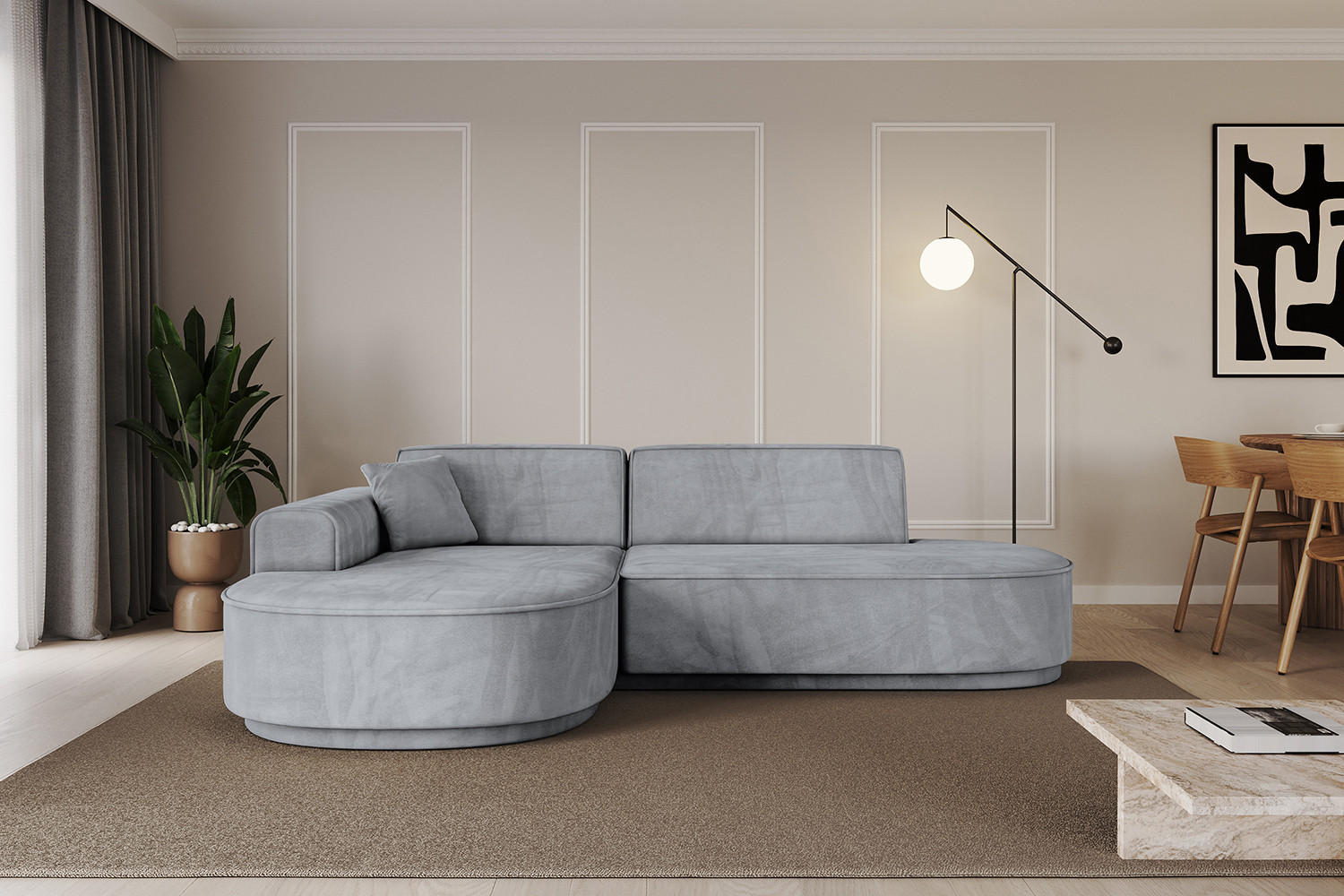 ECKSOFA Ottomane Links MARI-L1-v3 - 243x171x83 cm Grau Velours - Schwarz/Grau, Holzwerkstoff/Kunststoff (243/171cm) - ALTDECOR