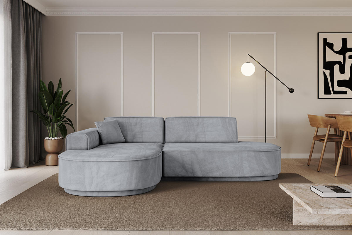 ECKSOFA Ottomane Links MARI-L1-v3 - 243x171x83 cm Grau Velours - Schwarz/Grau, Holzwerkstoff/Kunststoff (243/171cm) - ALTDECOR