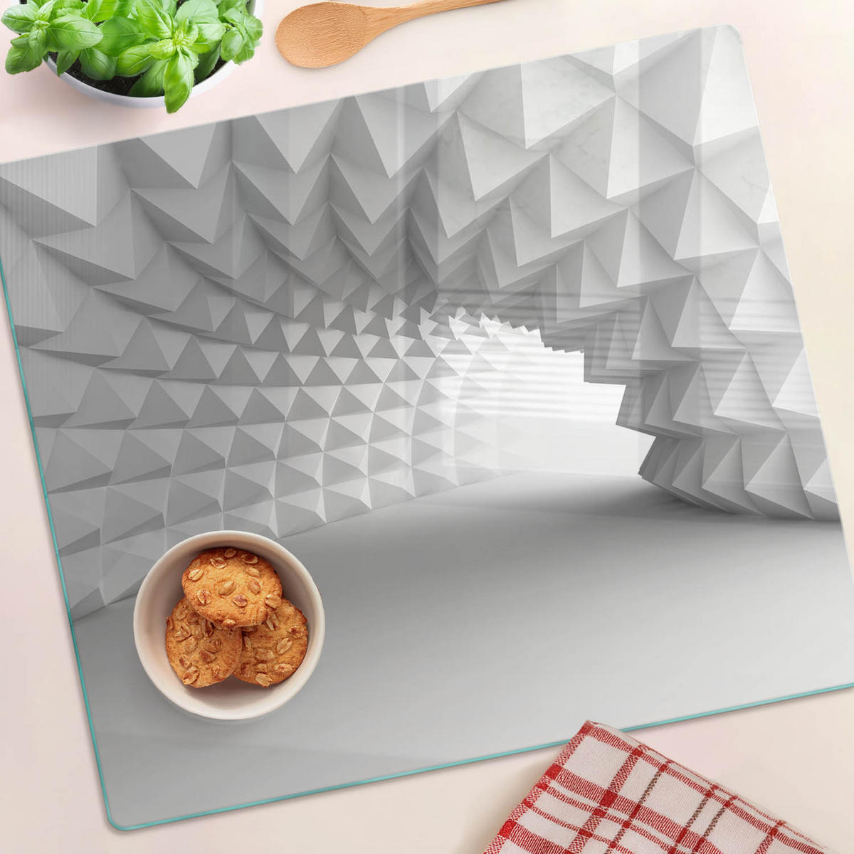 GLASPLATTE 60x52 cm Abstrakter Tunnel - Grau, Glas (60/0.4/52cm) - TULUP