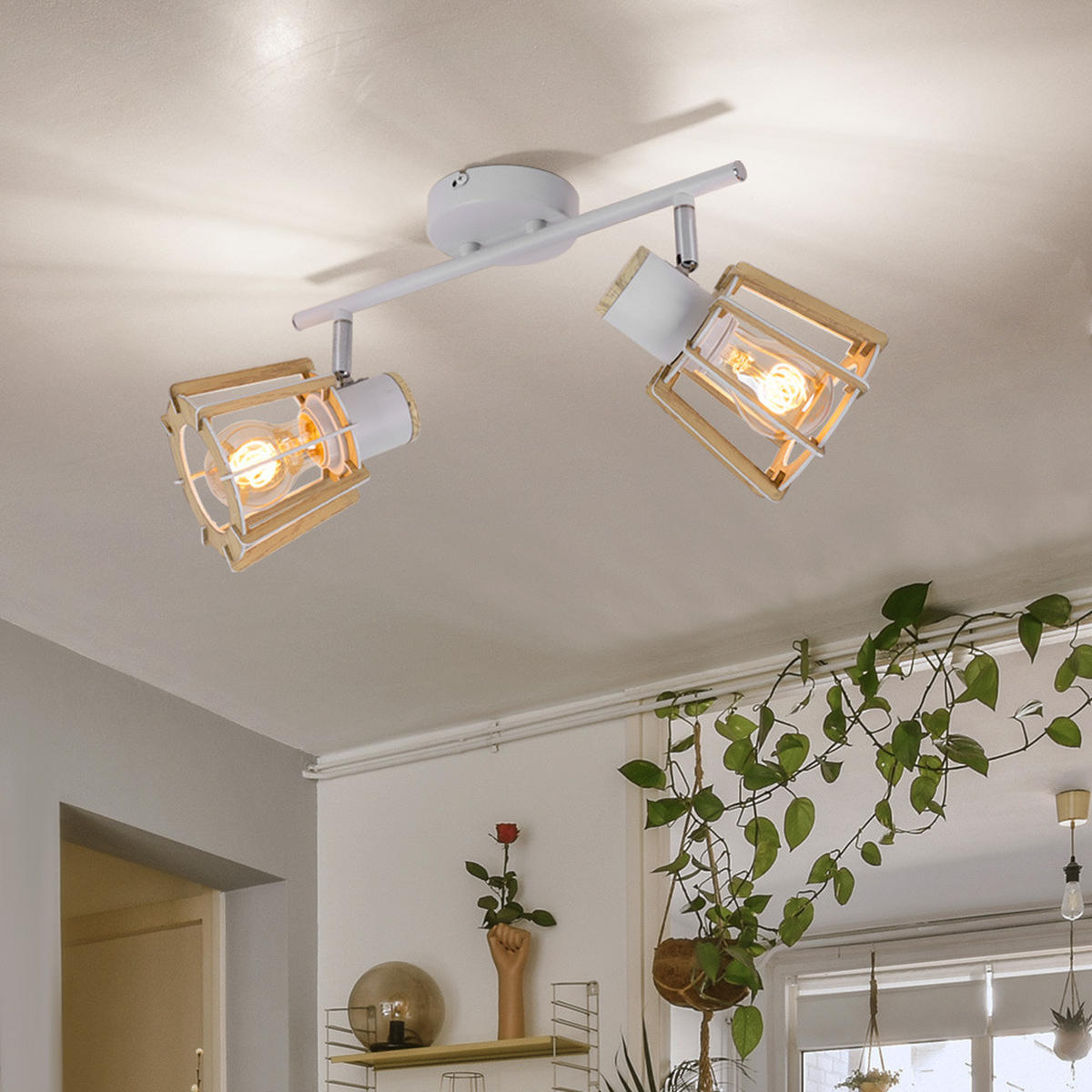 DECKENLEUCHTE Metall Holzoptik Braun - Braun, Holz (36/17/18cm) - Globo Lighting