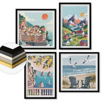 WANDBILDER 4er-Set - 50x50 cm & 40x60 cm Schwarzer Rahmen - Farbenfrohe Berge und Küstenstädte - Schwarz, Kunststoff (50/50cm) - ArtPrintCave