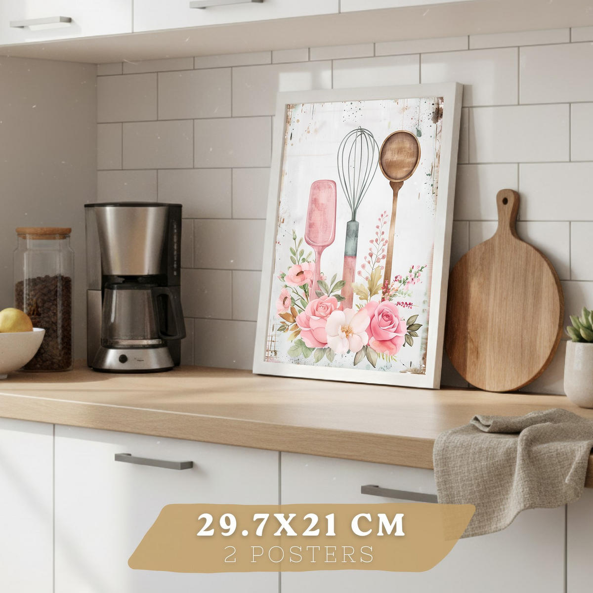 PLAKAT Sada 4 Pečení A4 Bílý rám - bílá, papír (29.7/1/21cm) - Nacnic