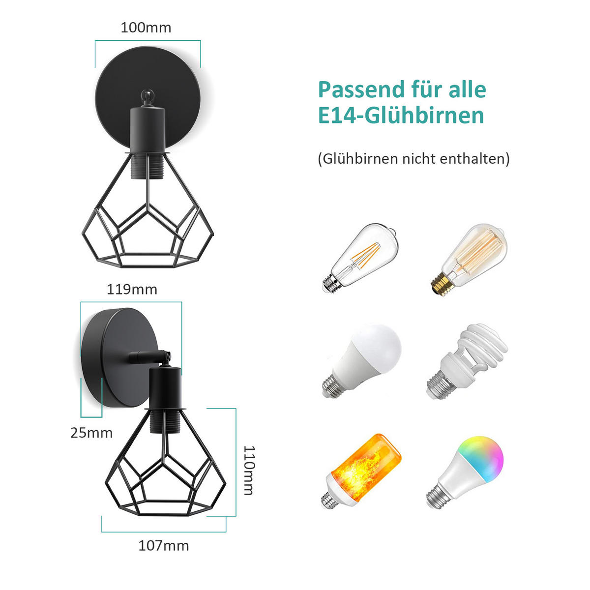 WANDLAMPE Industrial Schwarz Aus Eisen 12/20 cm - Schwarz, Metall (11.9/20/12cm) - EMKE
