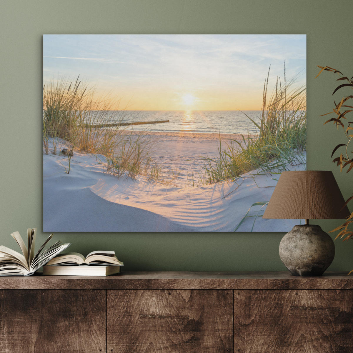 AKUSTIKPANEEL Strand - Sonne - Düne - Gras - Sand - Horizont 80x60 cm - Hellblau, Textil (80/0.9/60cm) - MuchoWow