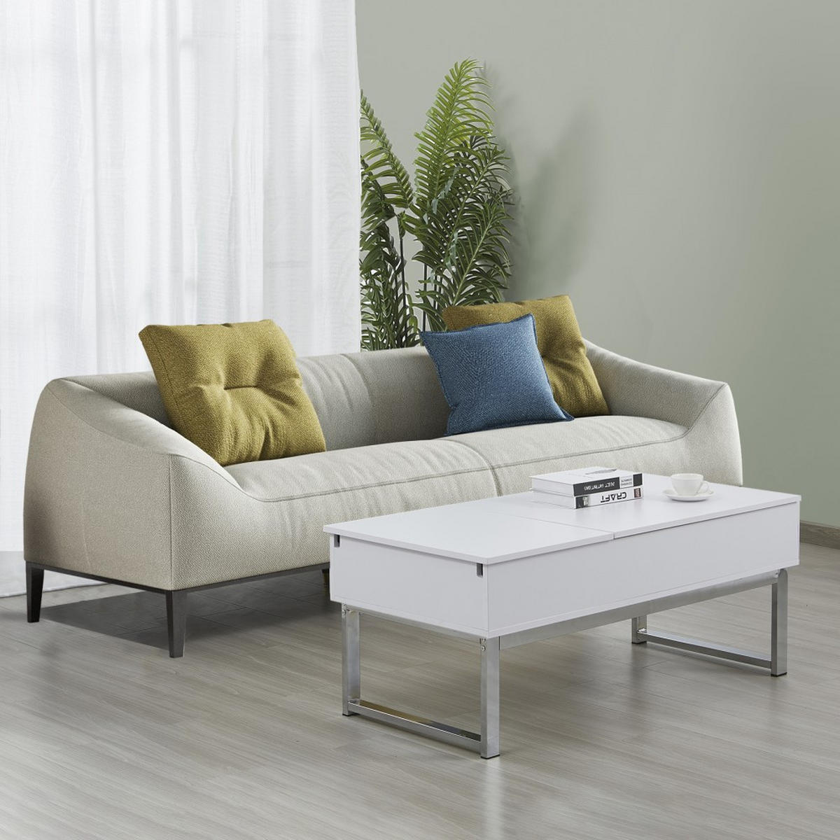 COUCHTISCH FLOWER/ 110x55cm - Weiß und verchromtes Metall - Weiß, Holzwerkstoff (100/64/63cm) - Weber Industries