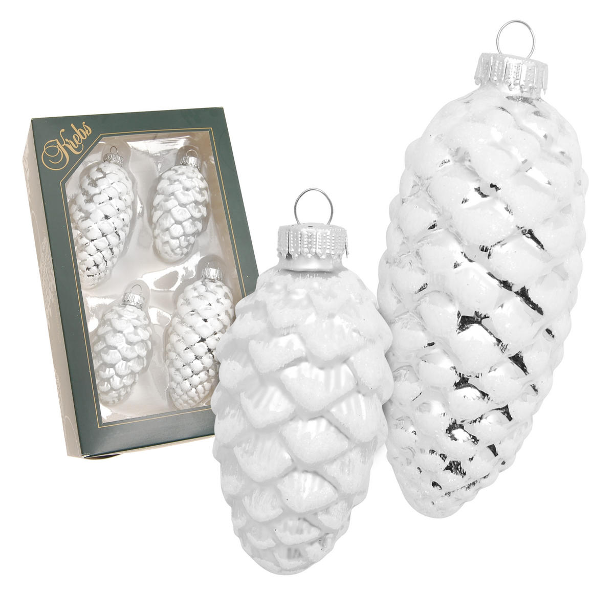 CHRISTBAUMSCHMUCK Tannenzapfen Silberfarbig 10cm (Glas / 4 Stk.) - Silberfarben, Glas (4/10/4cm) - Krebs Glas Lauscha