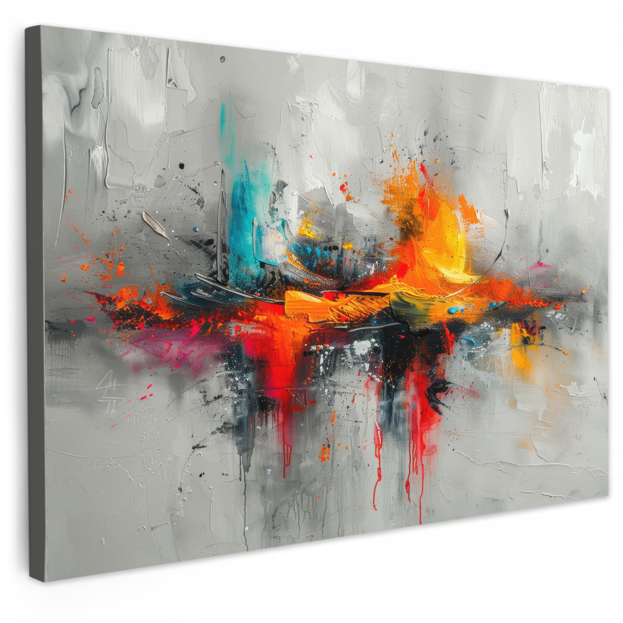 MuchoWow OBRAZ NA PLÁTNĚ Moderní umění - Oranžová - Šedá - Abstraktní 90x60 cm