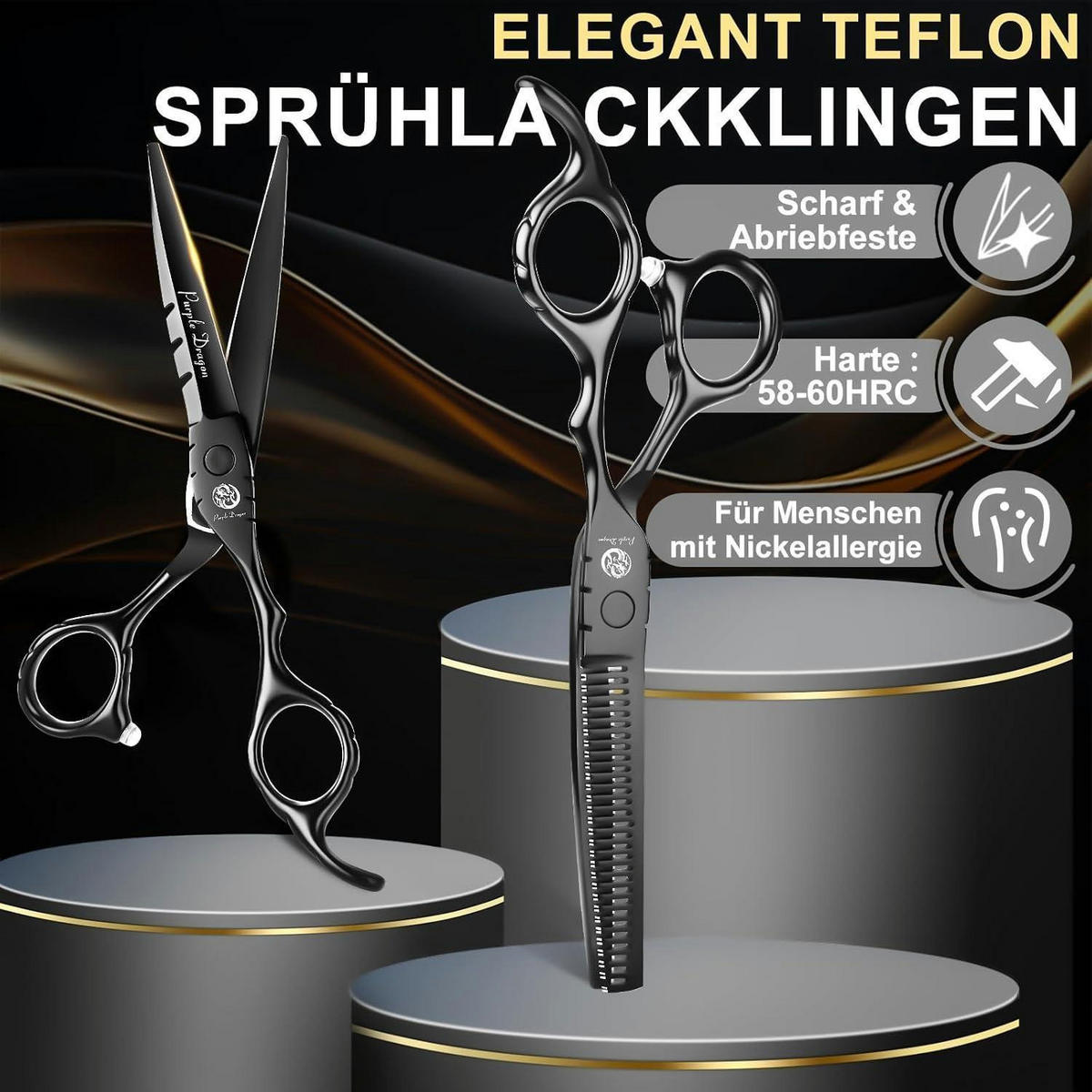 FRISEURSCHEREN Set 6 Zoll Schwarz 7-teiliges Set - Schwarz, Metall (6.6/2.5/17.5cm)