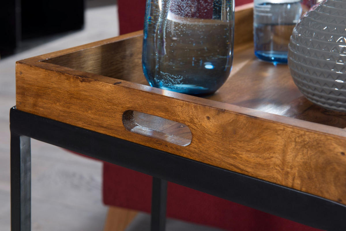 BEISTELLTISCH – Massivholz Metall platzsparend vielseitig - Schwarz/Braun, Holz/Metall (34/70/65cm) - KADIMA DESIGN