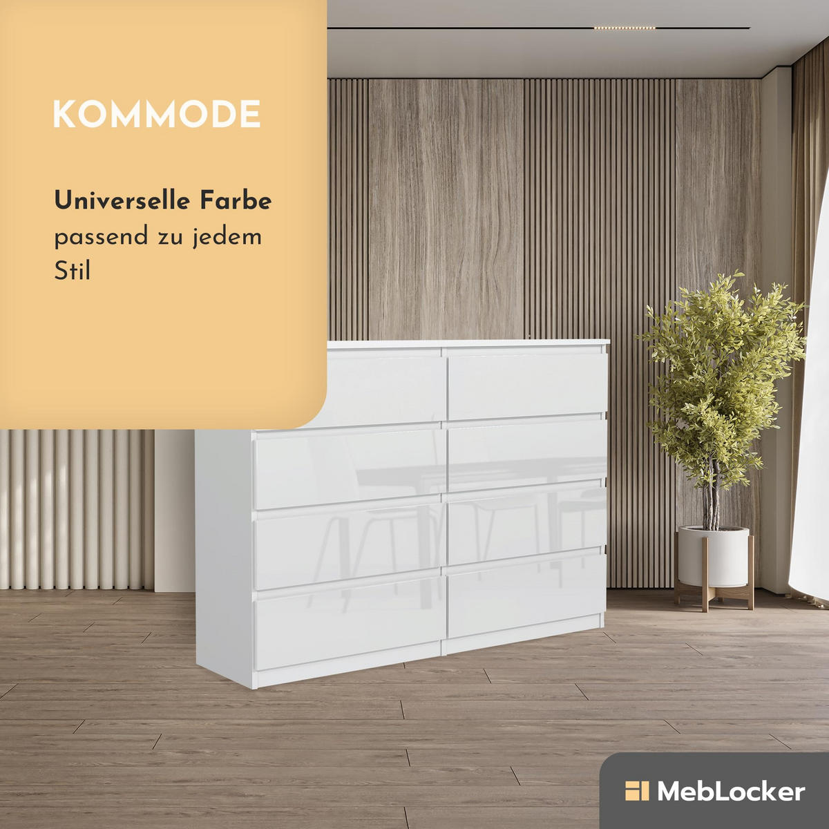 KOMMODE mit Schubladen Weiß mit HochglanzFronte 120x101,5x39 cm - Weiß Hochglanz, Holzwerkstoff (120/101/39cm) - MebLocker