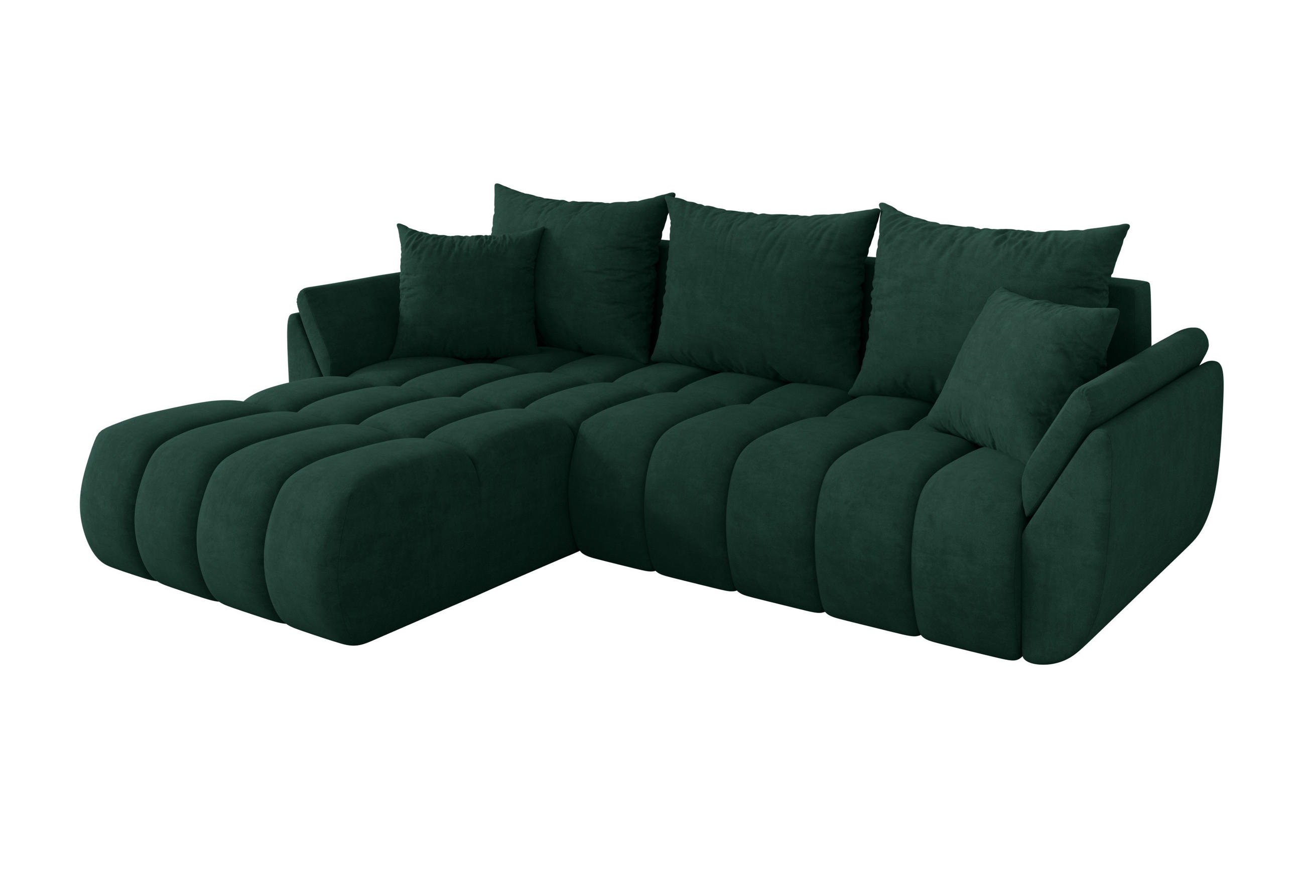 ROHOVÁ SEDAČKA s funkcí spaní, otoman vlevo TOKO-L-v1 277x194x86 zelená velur - černá/zelená barva, kompozitní dřevo/textil (277/194cm) - ALTDECOR