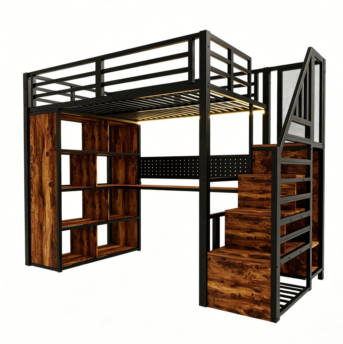 HOCHBETT mit Schreibtisch und Stauraum 90x200 cm Metall Schwarz - Schwarz, Metall (90/200cm) - Beauniv