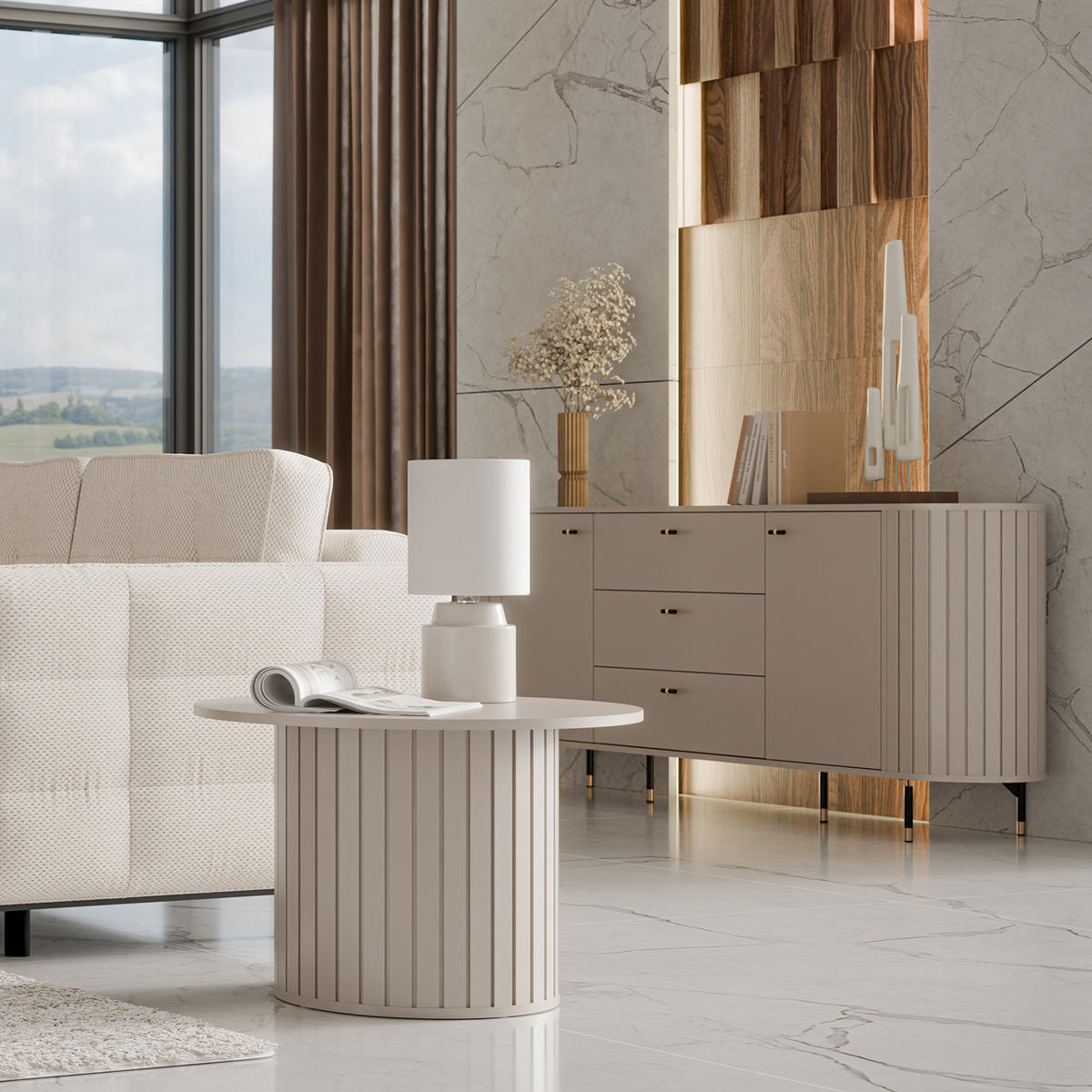 COUCHTISCH Zalia mit Ablagefächern für Wohnzimmer, im Retro-Stil, Kaschmir - Kaschmir, Holzwerkstoff (56/104/47cm) - Beautysofa