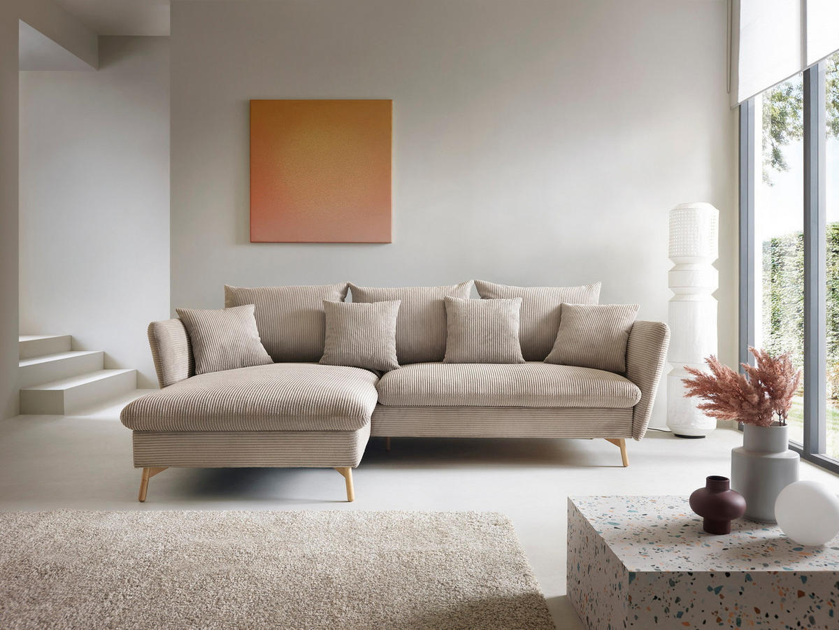 ECKSOFA Savona L-Form 260 cm, Cordstoff, Links, Beige - Beige, Holz (258/167cm) - Emporius