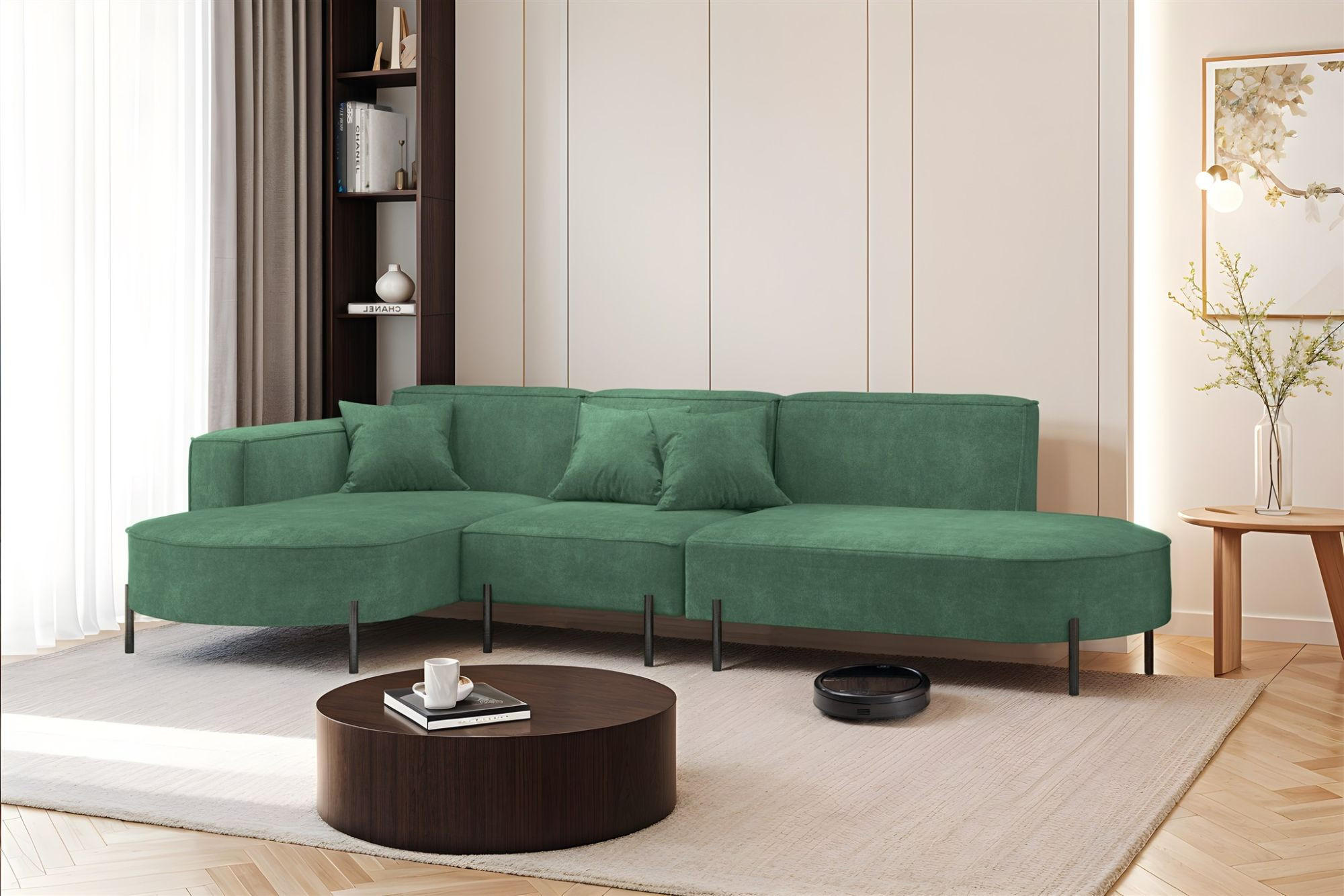 ECKSOFA Valencia - Grün, Holzwerkstoff/Textil (321/165cm) - Fun Möbel