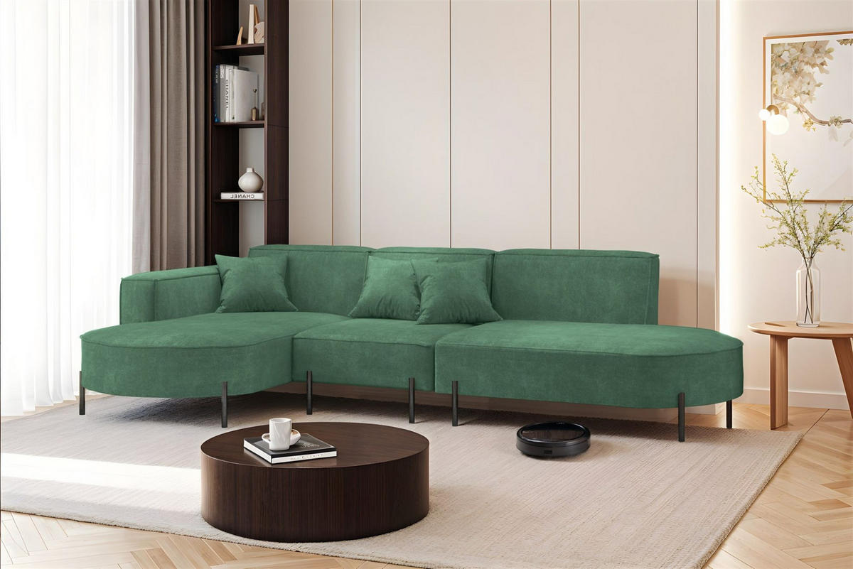 ECKSOFA Valencia - Grün, Holzwerkstoff/Textil (321/165cm) - Fun Möbel