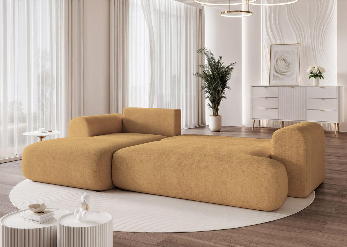 ECKSOFA BLOOM mit Schlaffunktion und Bettkasten Gelb - Gelb, Holzwerkstoff/Kunststoff (263/150cm) - Idohome