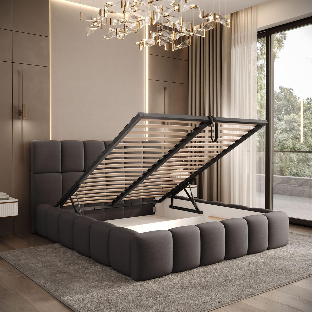 POLSTERBETT VENEZIA mit Bettkasten 140x200, Castel 93 - Graubraun, Textil (140/200cm) - Lookway