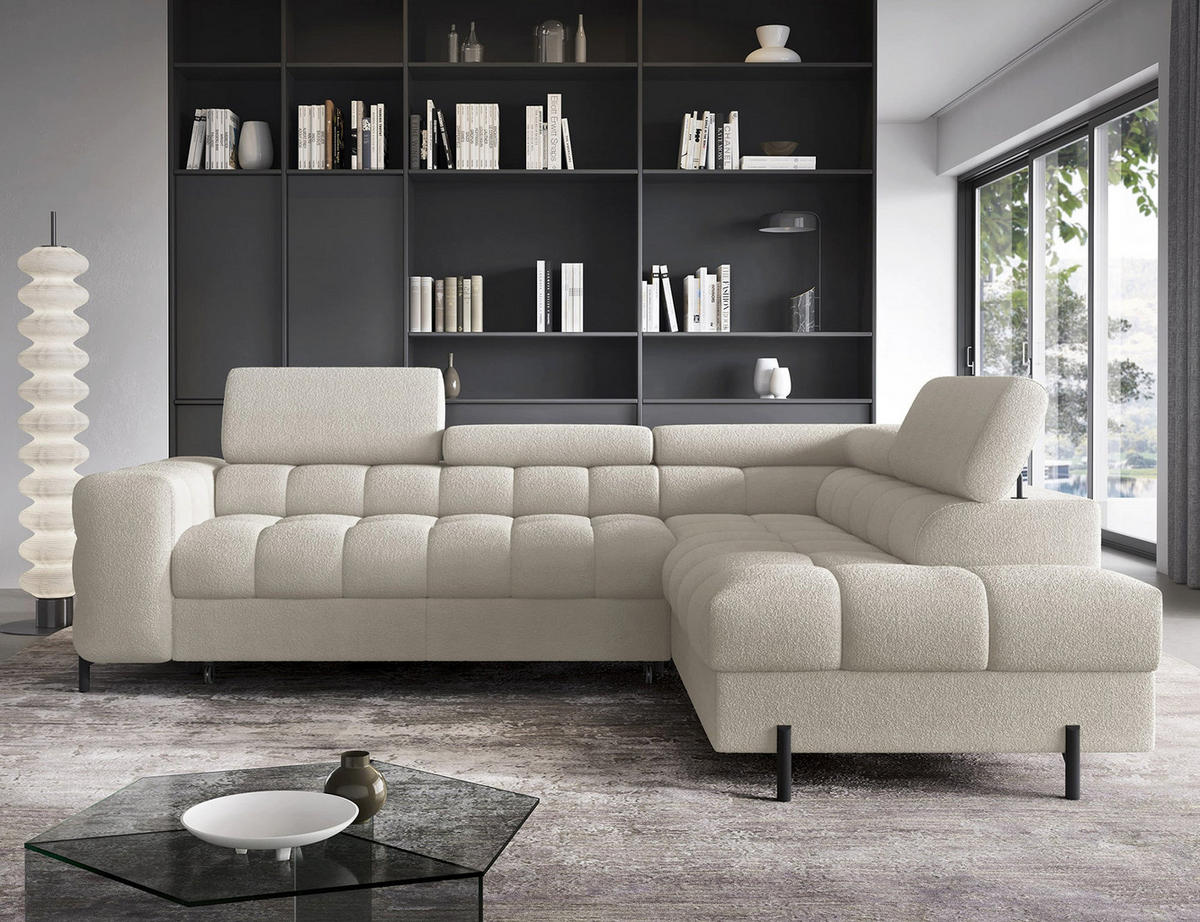 WOHNLANDSCHAFT FERUCCE Ecksofa L-Form – Polsterecke mit Schlaffunktion, Bettkasten & verstellbaren Kopfstützen 276 cm - Hellgrau, Kunststoff (276/200cm) - Wohnideebilder