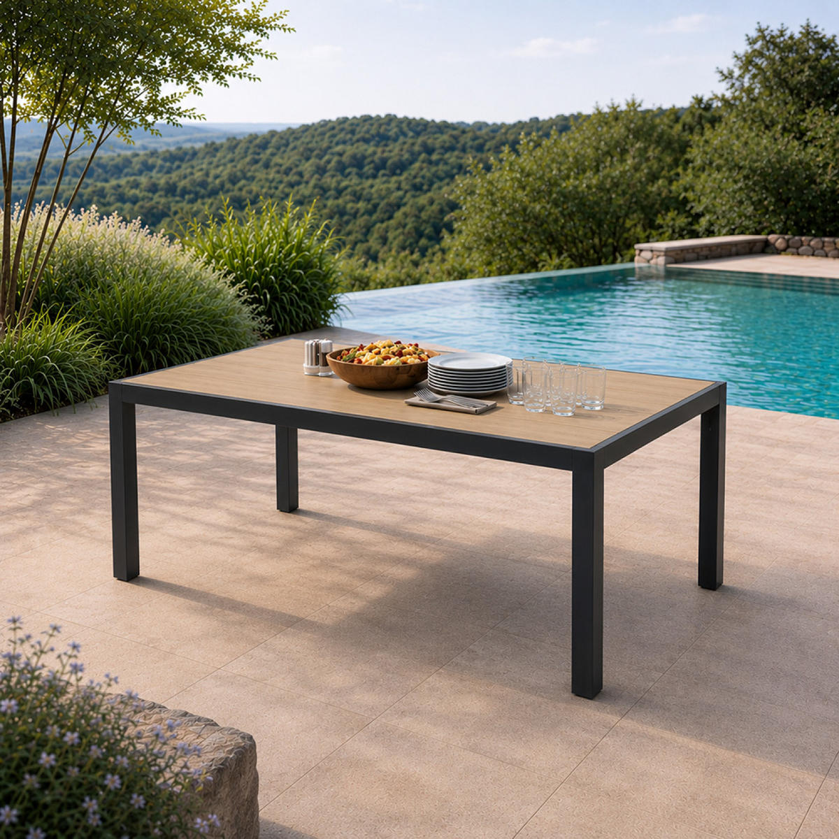 GARTENTISCH Lagos grau 10-Sitzer aus Aluminium - Grau, Metall (205/100/75cm) - Concept Usine