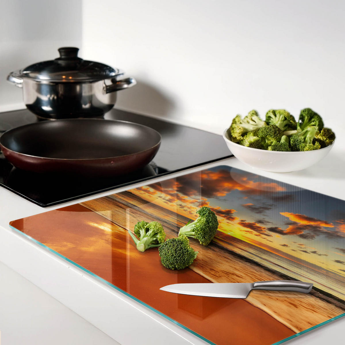 GLASPLATTE 60x52 cm Sonnenstrand - Orange, Glas (60/0.4/52cm) - TULUP
