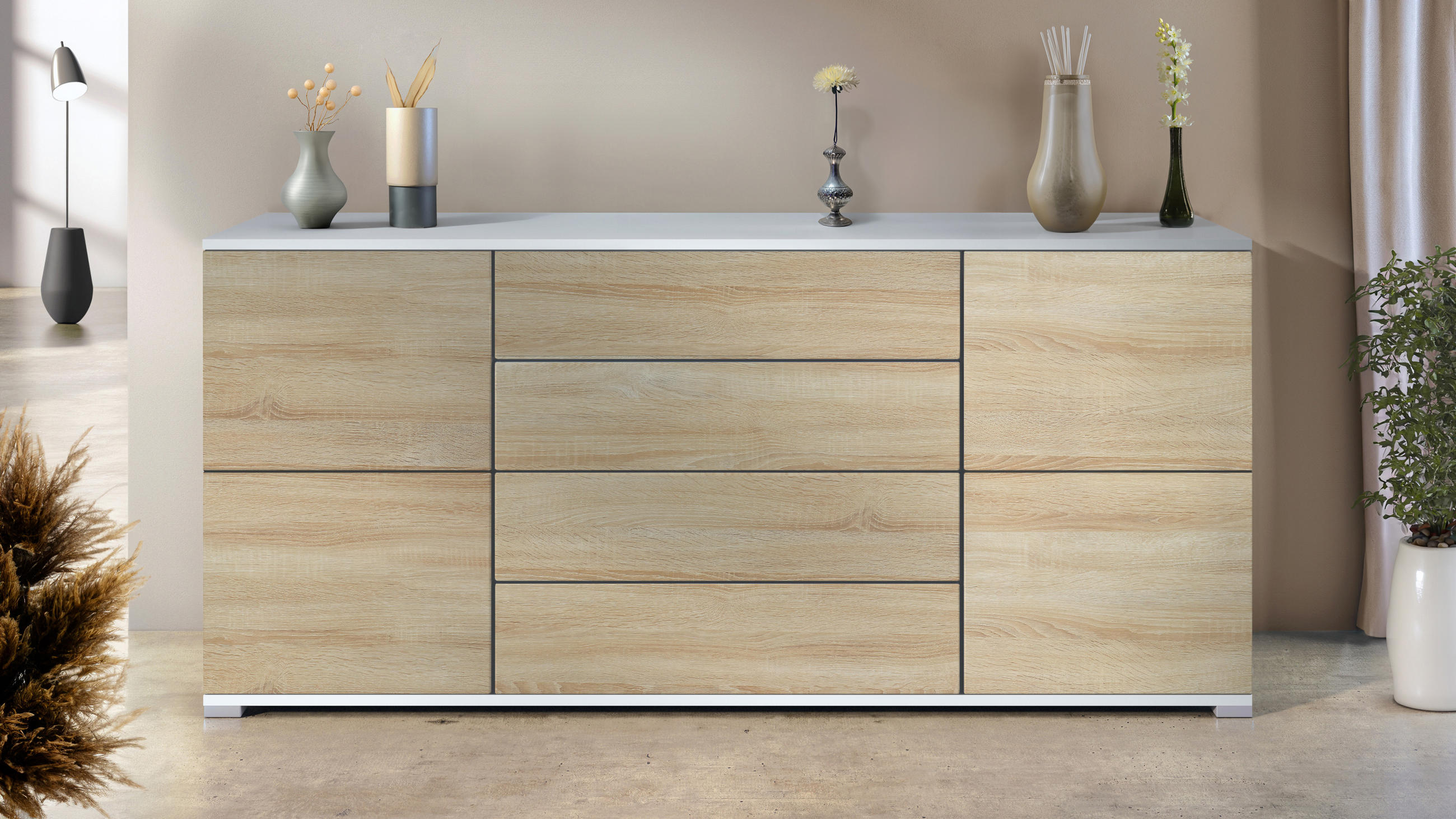 SIDEBOARD Rova Eiche sägerau - Eiche San Remo, Holzwerkstoff (166.5/75.5/35cm) - Vladon