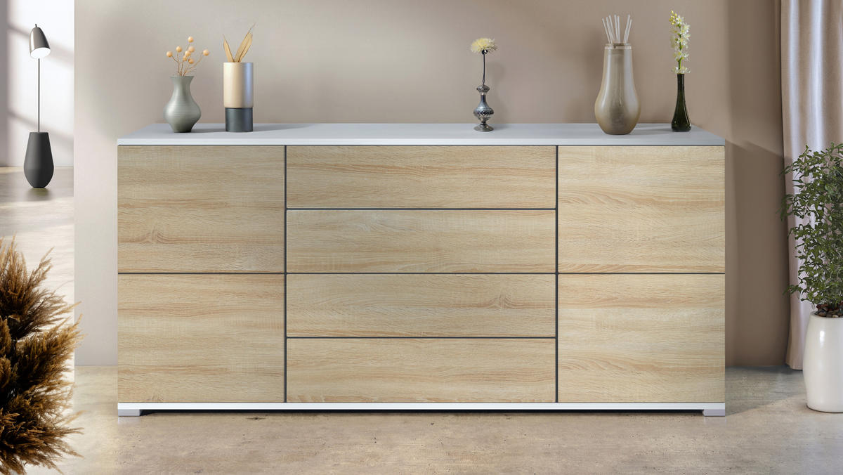 SIDEBOARD Rova Eiche sägerau - Eiche San Remo, Holzwerkstoff (166.5/75.5/35cm) - Vladon