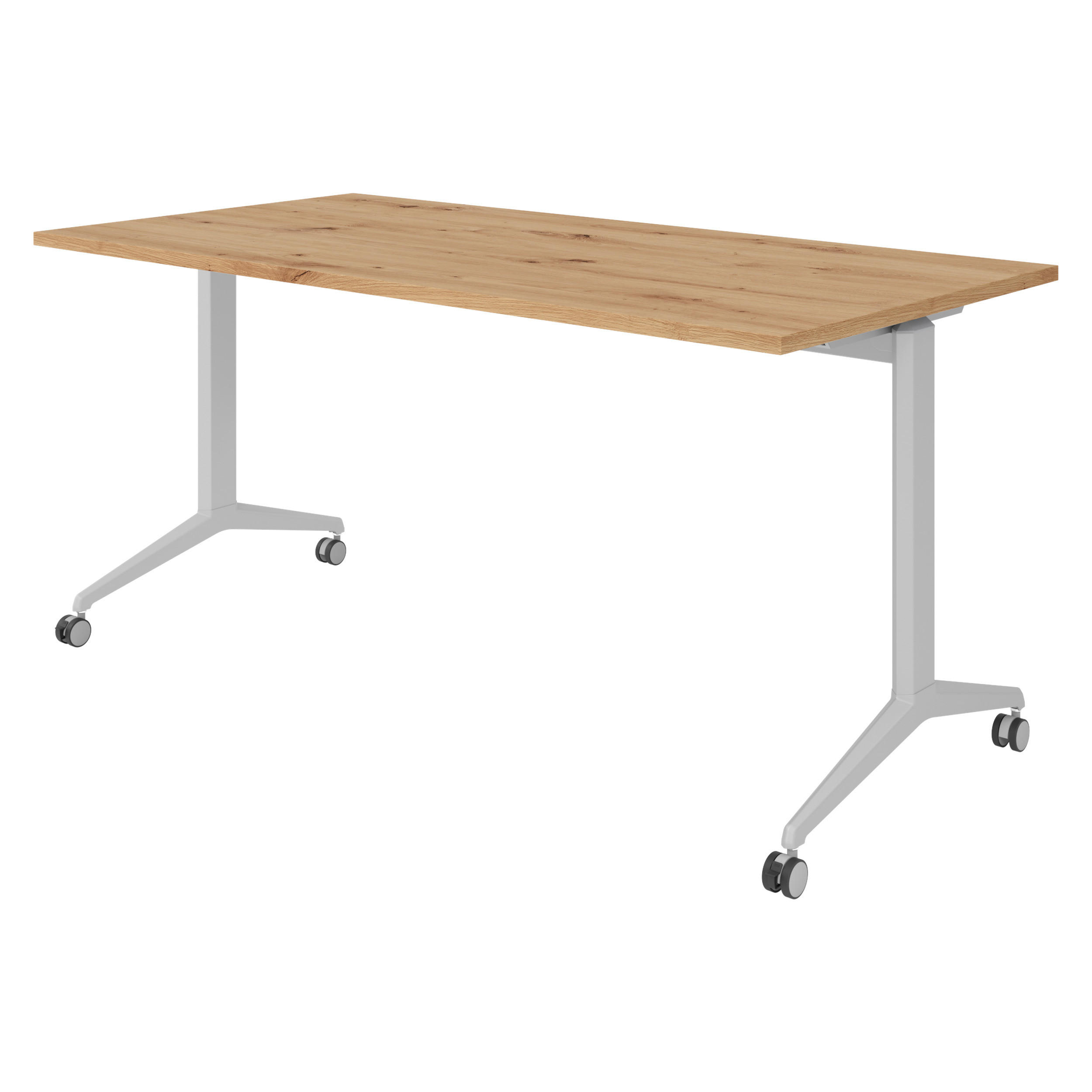 SEMINARTISCH klappbar & fahrbar 80/160/75 cm in Wildeiche/Silberfarben - Wildeiche/Silberfarben, Holzwerkstoff (80/160/75cm) - bümö