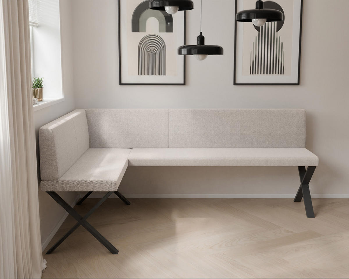 ECKBANK links VERO X Webstoff glatt, 128/168 cm Beige - Beige, Textil/Metall (128/168cm) - Idohome